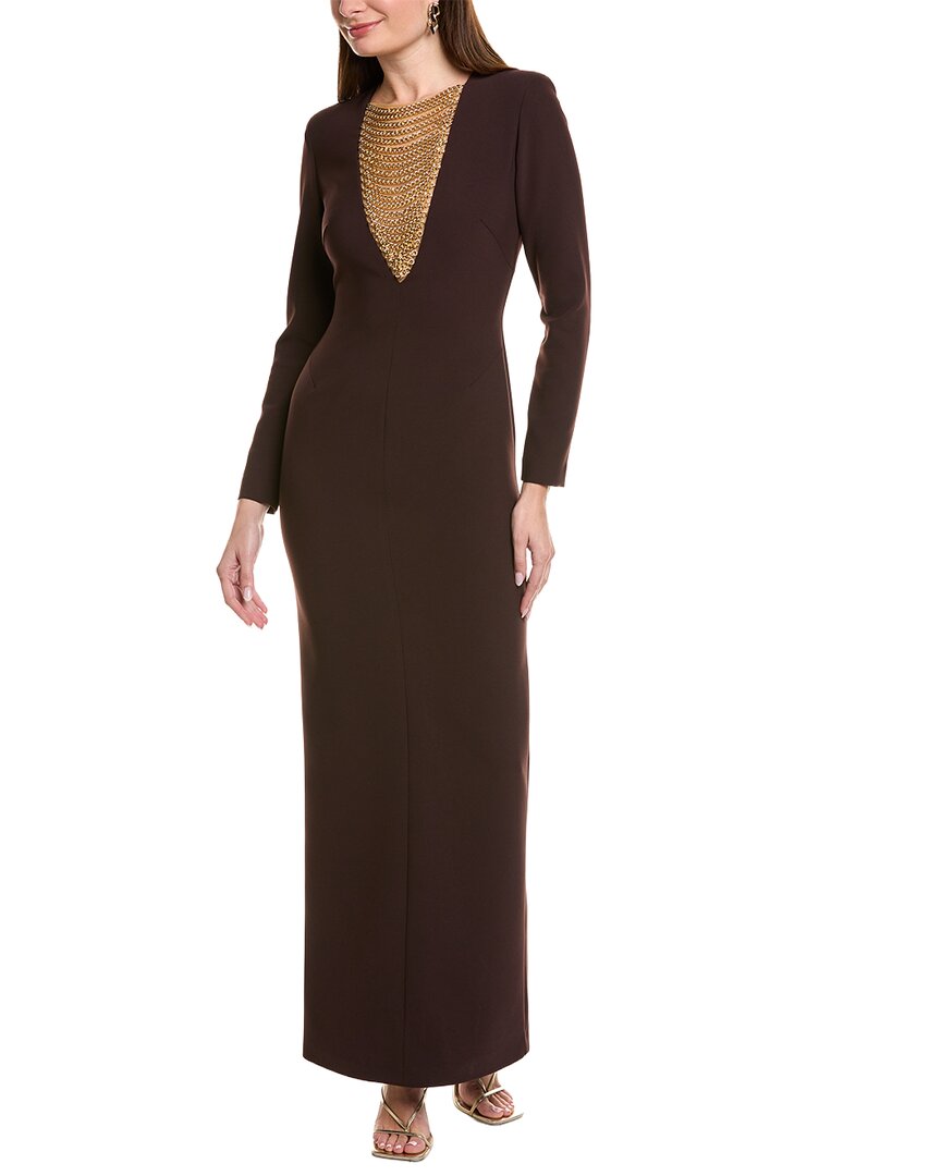 Carla Ruiz Chain Bib Maxi Dress In Brown