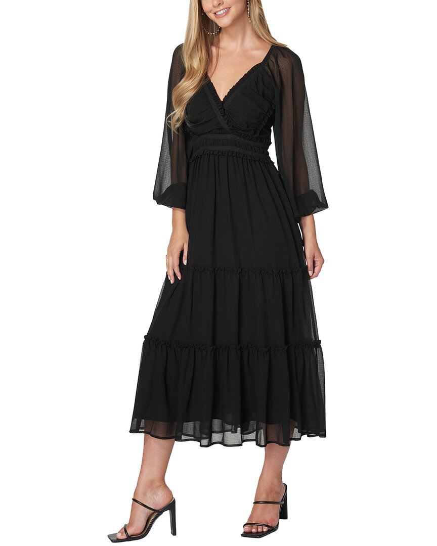 Bebe Lace Up Back Chiffon Midi Dress In Black
