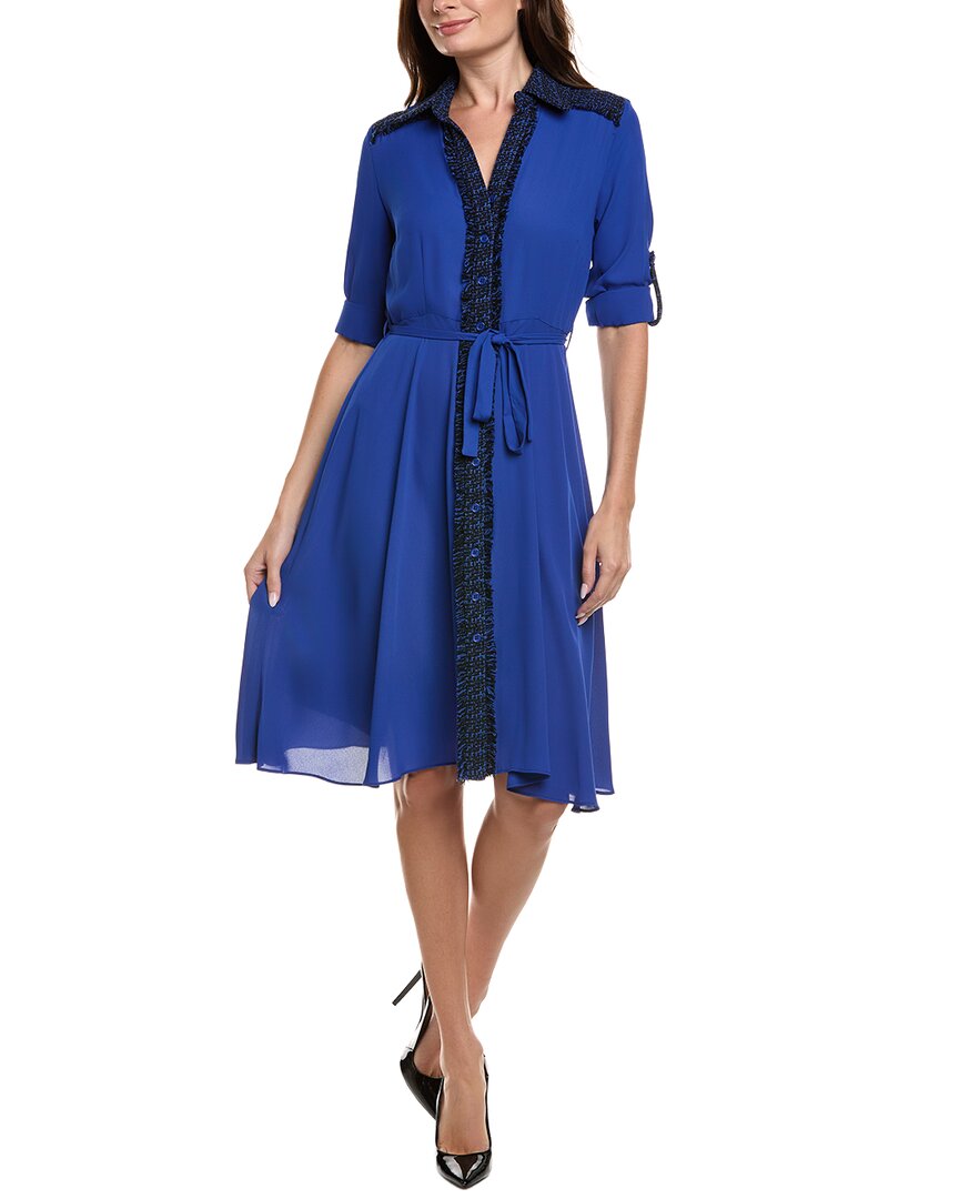 Nanette Lepore Tweed Trim Shirtdress In Multi