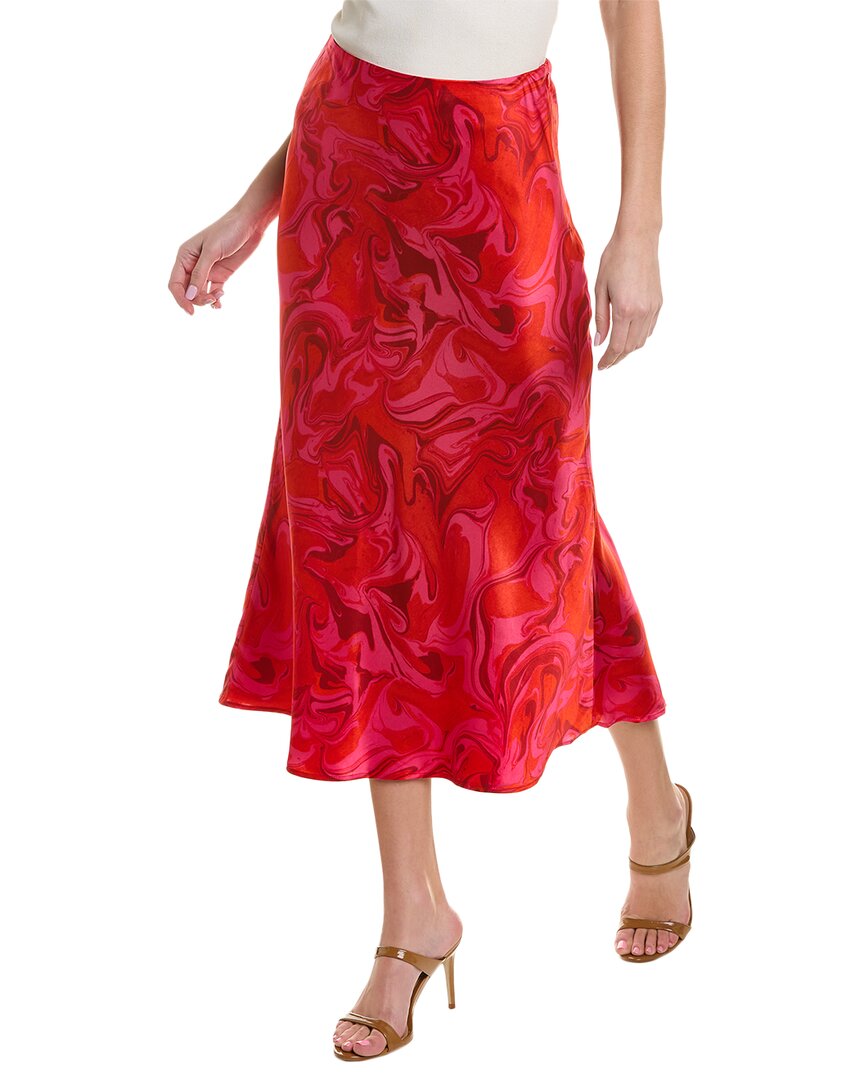 Aiifos Linda Silk Midi Skirt In Red