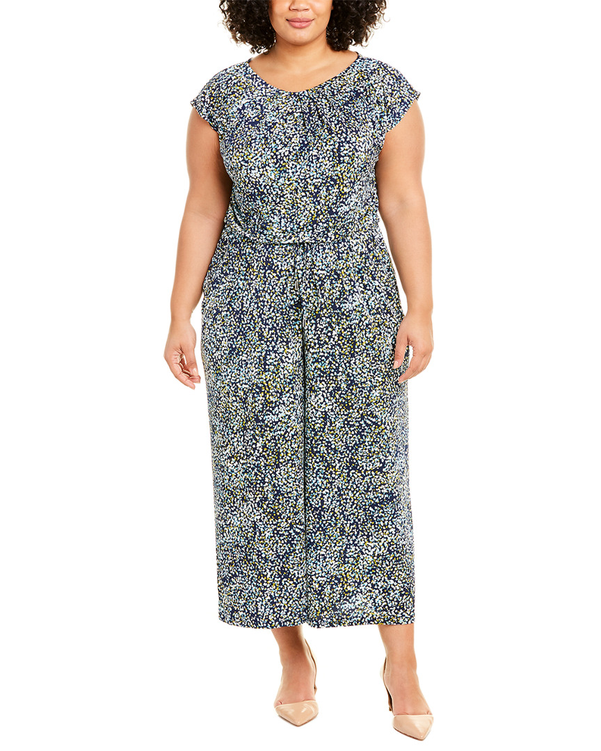 Image of London Times Plus Pleat-Neck Jumpsuit