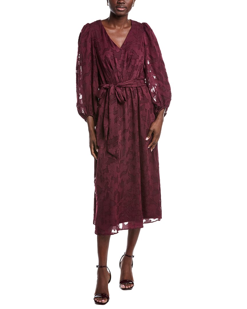 Anne Klein Women's Jacquard V-neck 3/4-sleeve Midi Dress In Purple