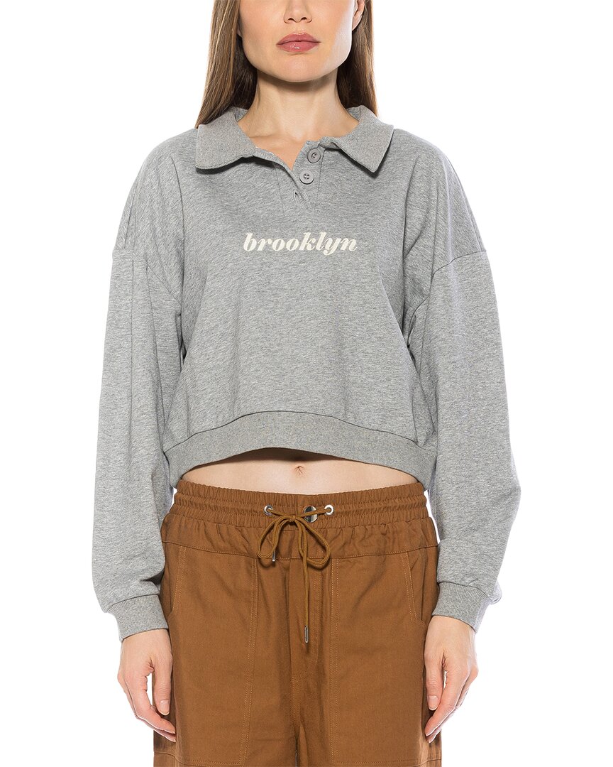 Alexia Admor Kario Crop Polo Sweatshirt In Gray