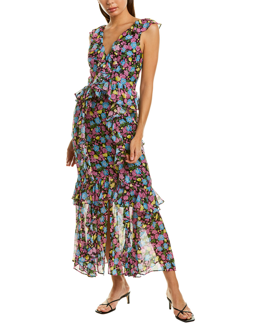 Amur Ruffle Silk Midi Dress Women's Purple 6 628292311552 | eBay