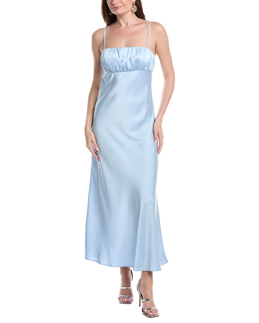 Laundry By Shelli Segal Shirred Satin Slip Dress In Blue