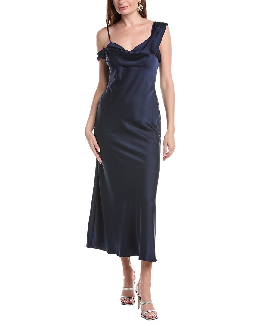 Laundry By Shelli Segal Easy One Shoulder Satin Dress In Blue