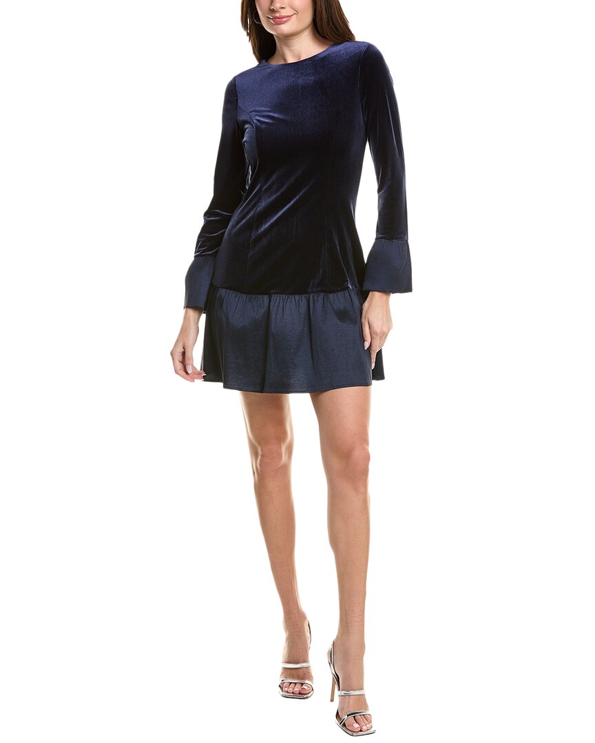 Adrianna Papell Velvet Combo Midi Dress In Blue