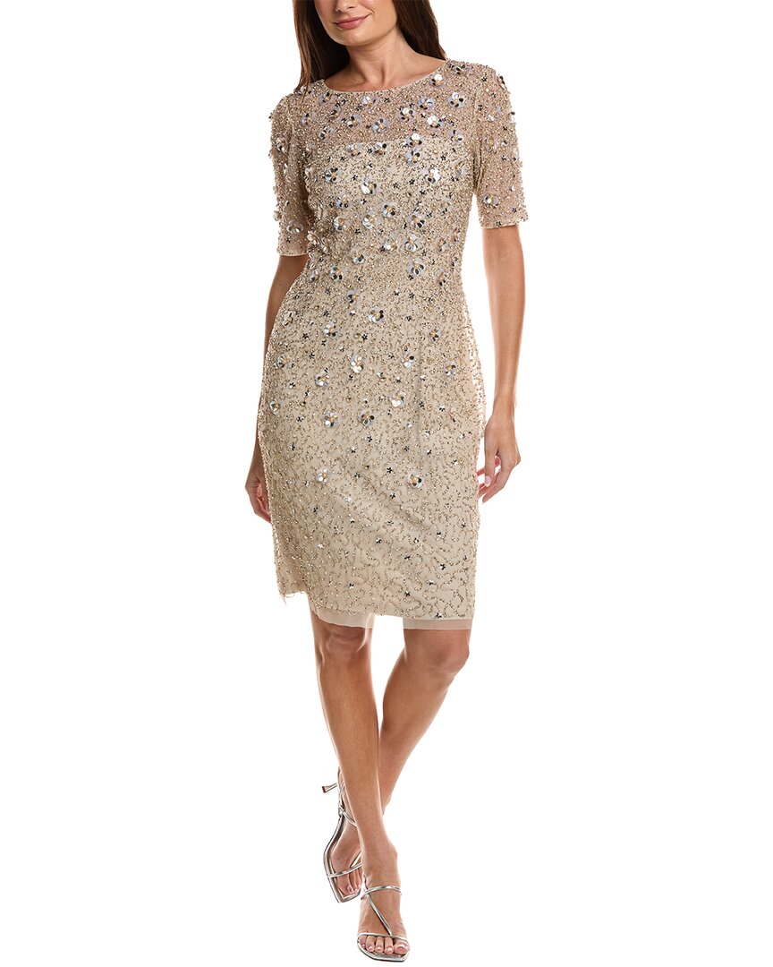 Adrianna Papell Beaded Cocktail Dress In Neutral