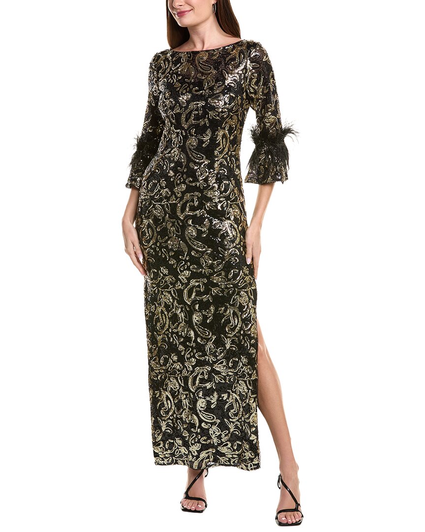 Adrianna Papell Sequin Embroidered Gown In Black