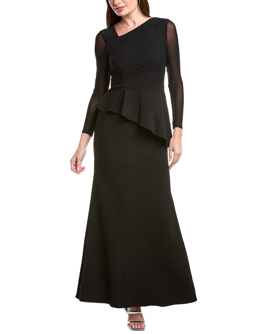 Adrianna Papell Knit Crepe Combo Mesh Gown In Black