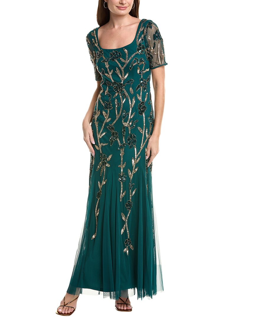 Adrianna Papell Beaded Mesh Gown In Blue