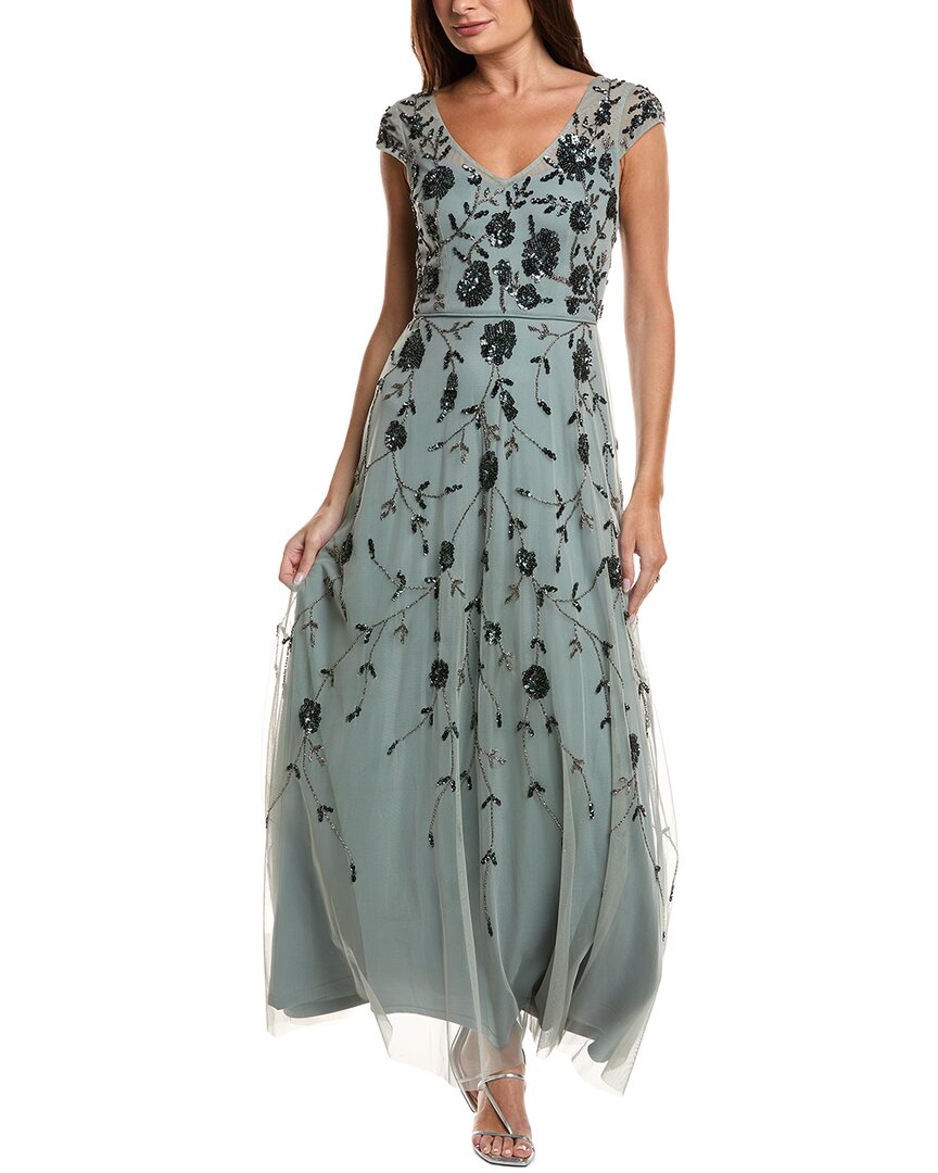 Adrianna Papell Long Beaded Dress In Green