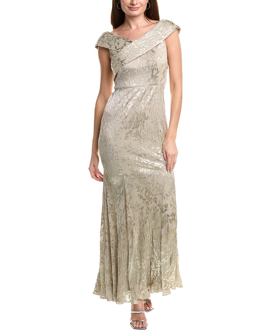 Adrianna Papell Foil Leaf Mermaid Gown In White