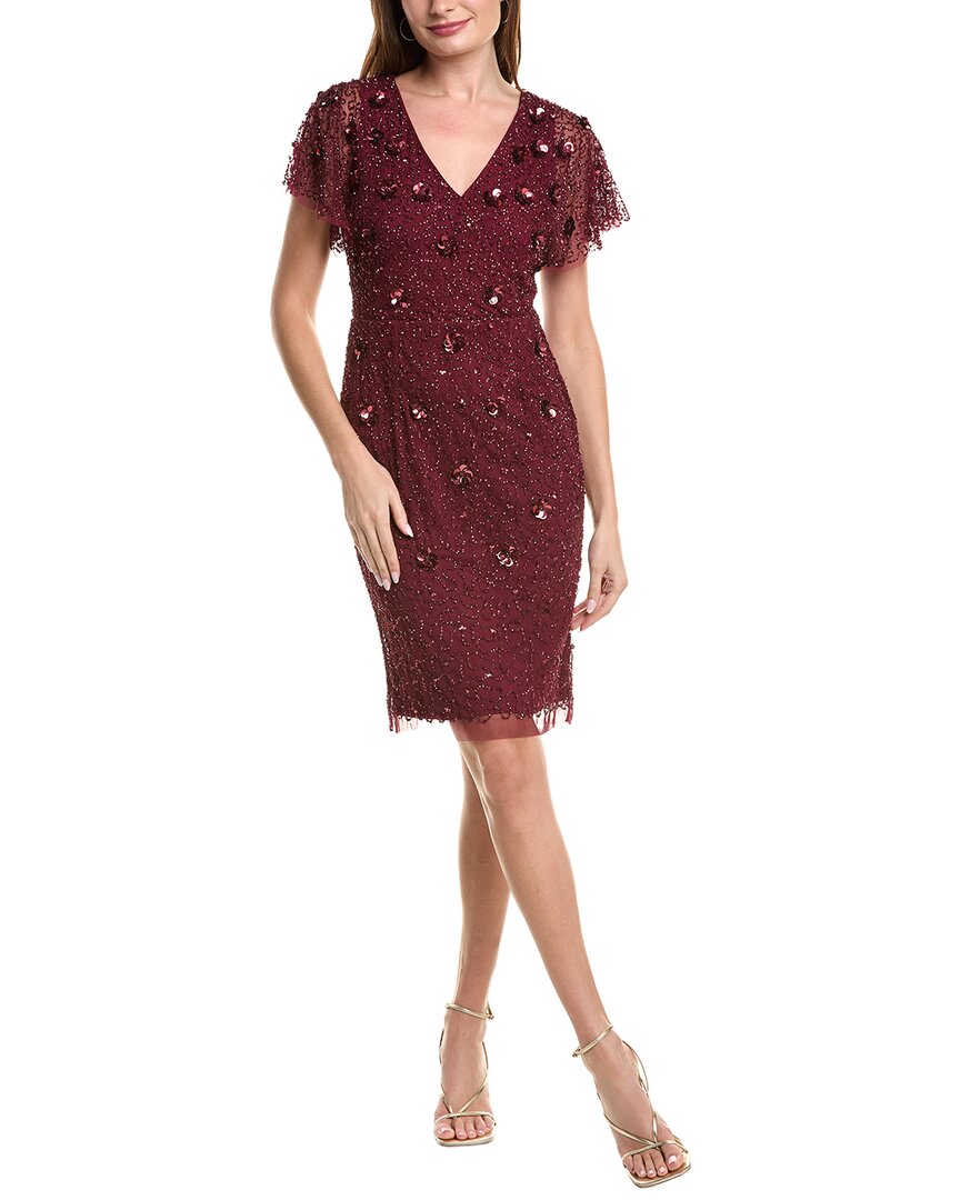 Adrianna Papell Bead Mesh Flutter Sheath In Brown