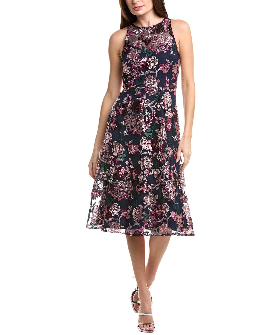 Adrianna Papell Sequin Tulle A-line Dress In Black