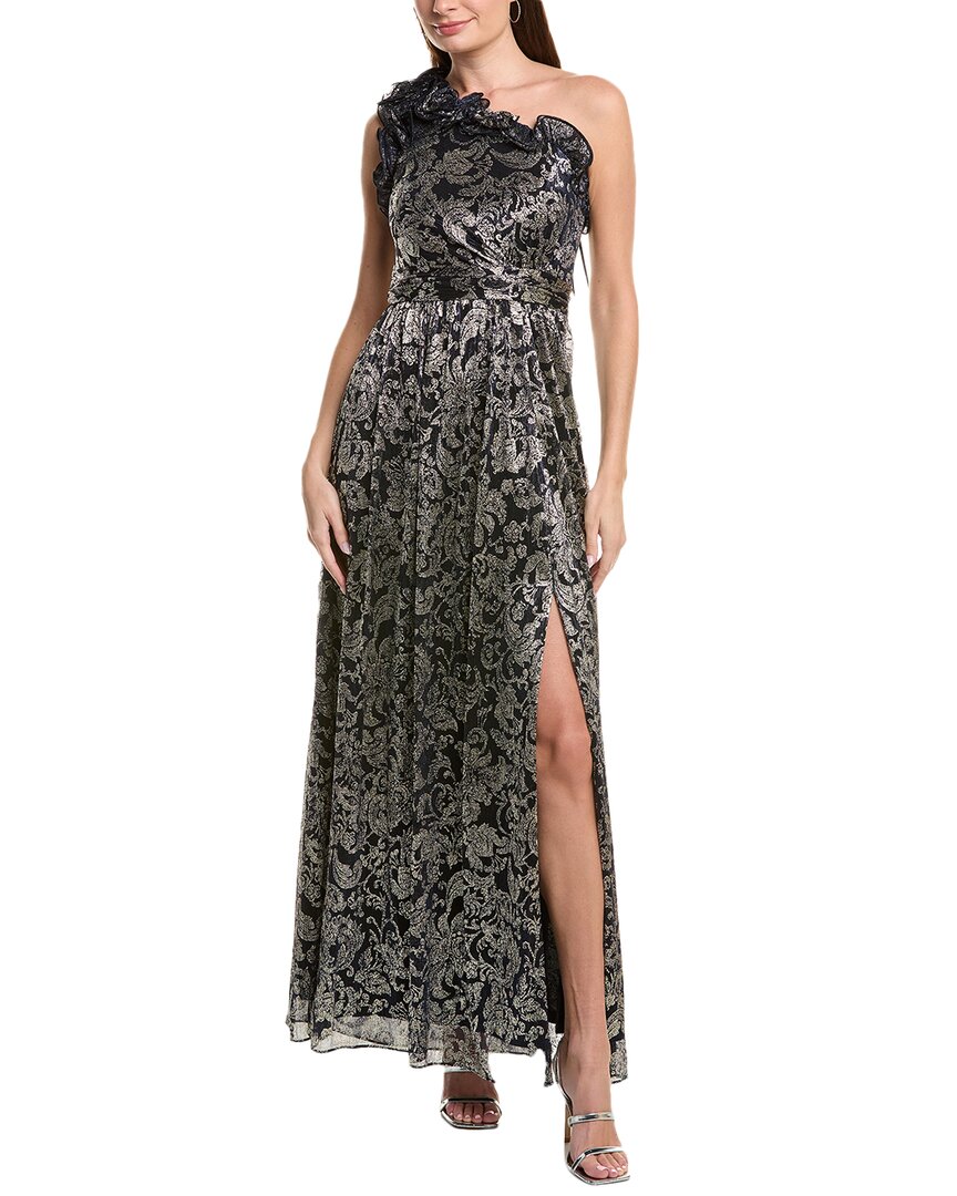 Adrianna Papell One Shoulder Crinkle Gown In Animal Print