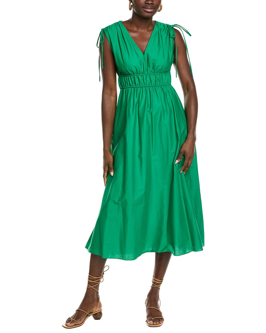 Maison Tara Solid Stretch Poplin Midi Dress In Green