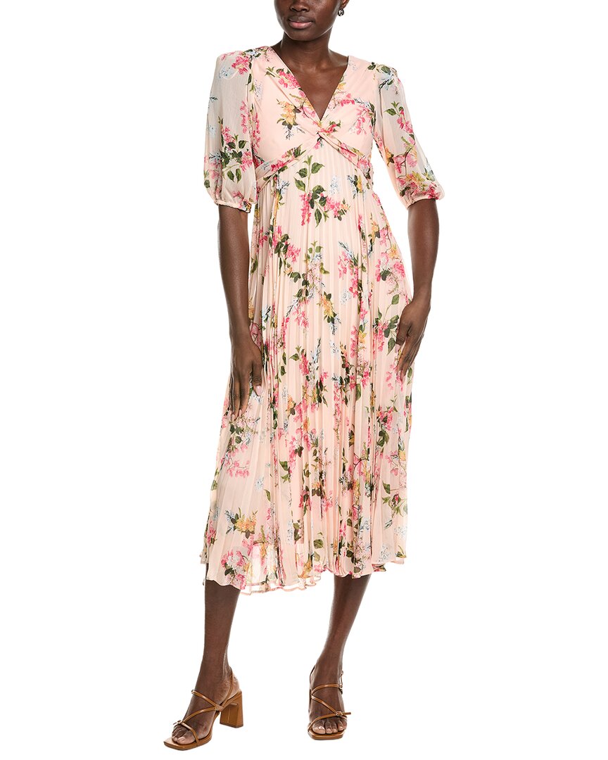 Maison Tara Printed Serena Short Sleeve Midi Dress In Pink