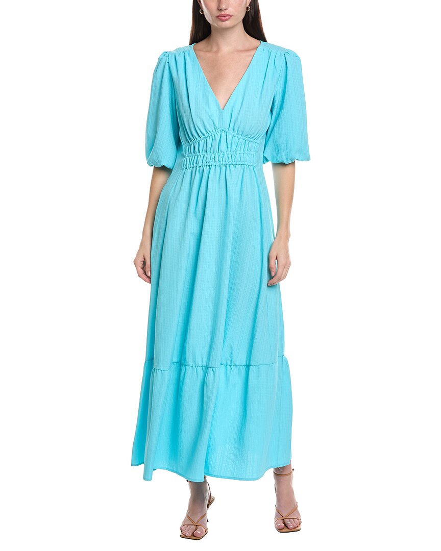 Maison Tara Wave Crepe Short Sleeve Midi Dress In Blue