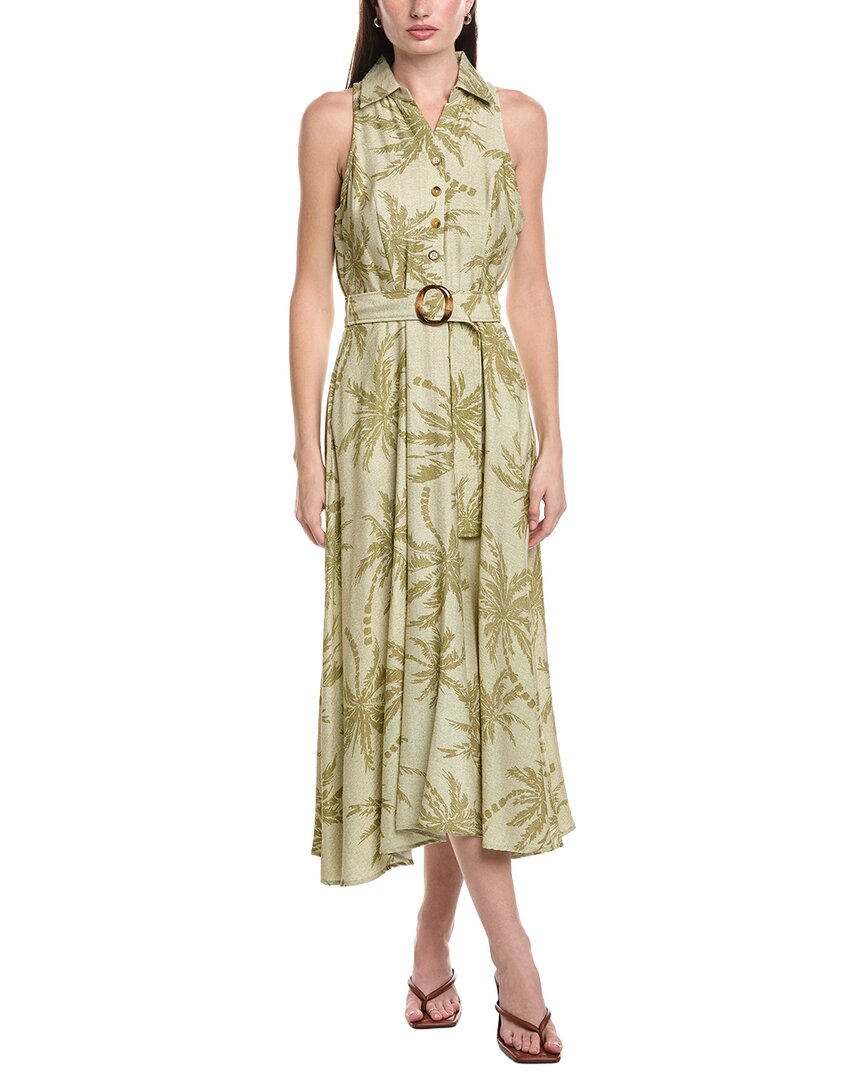 Maison Tara Printed Stone Sleeveless Midi Dress In Green