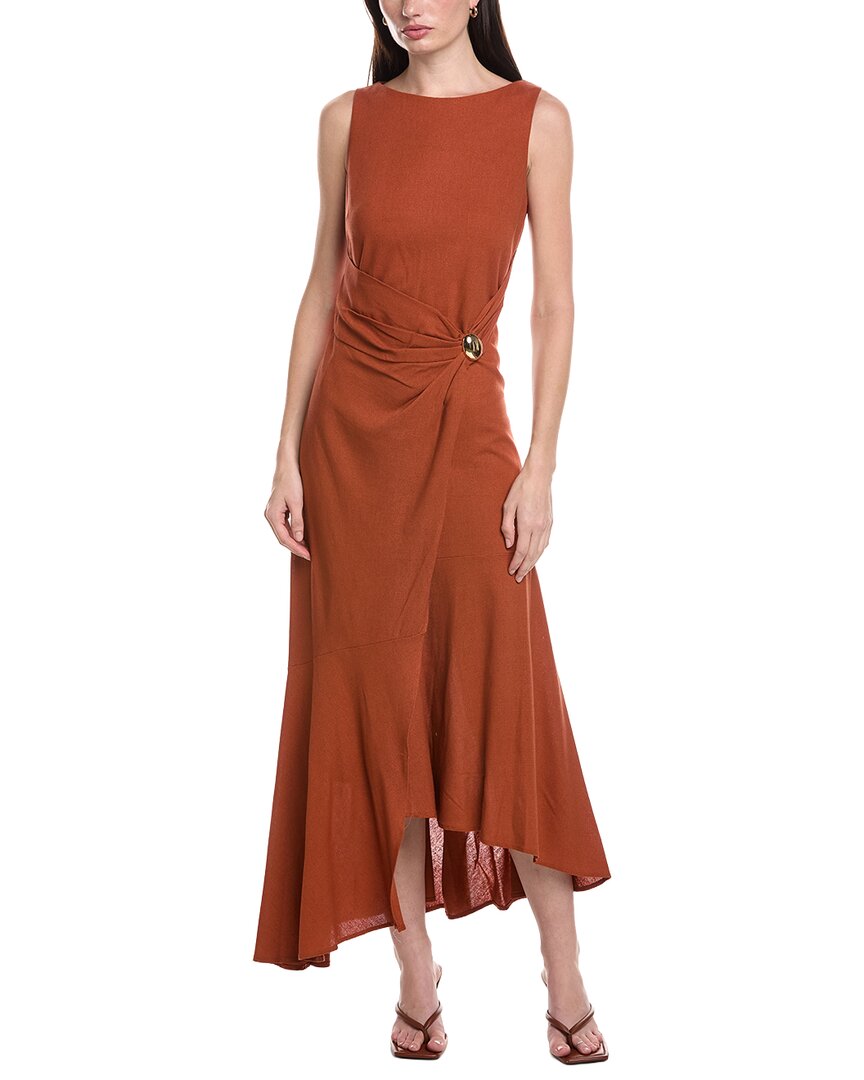 Maison Tara Linen-blend Sleeveless Midi Dress In Yellow