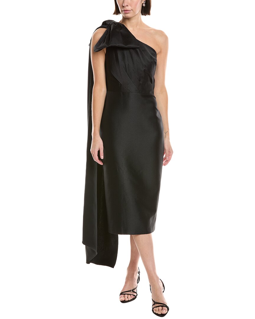 Marchesa Notte Silk-blend Midi Dress In Black
