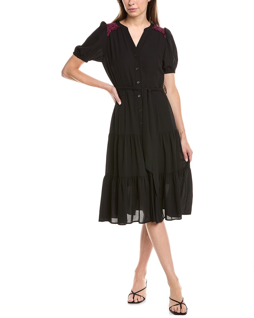 Nanette Lepore Nanette  Tweed Trim Shirtdress In Black