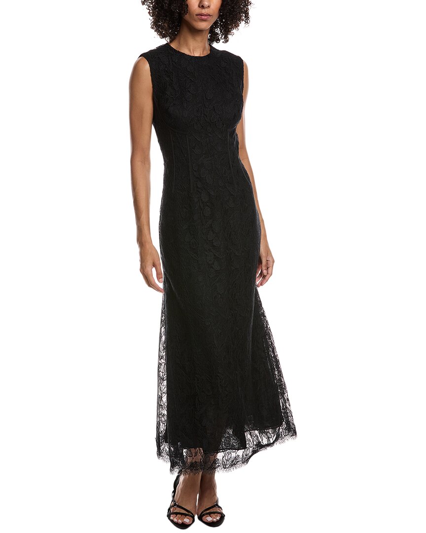 Lela Rose Tulip Lace Midi Dress In Black