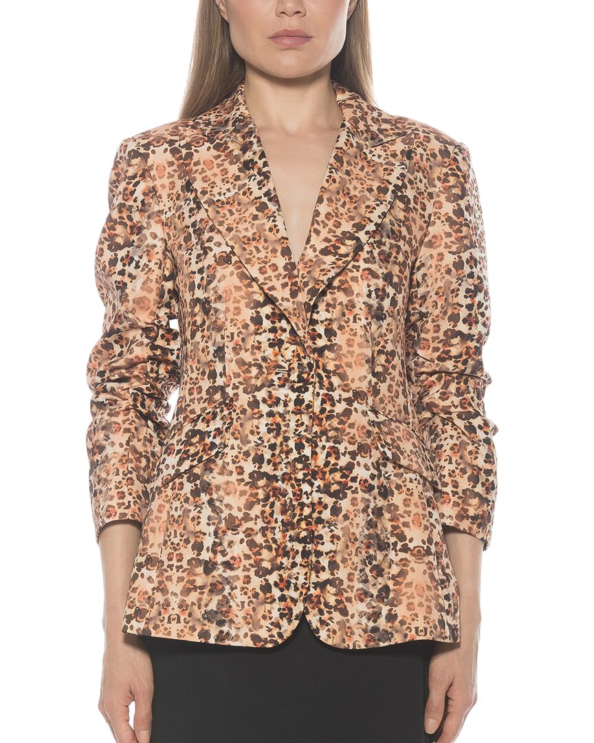 Alexia Admor Ruched Sleeve One-button Blazer In Brown