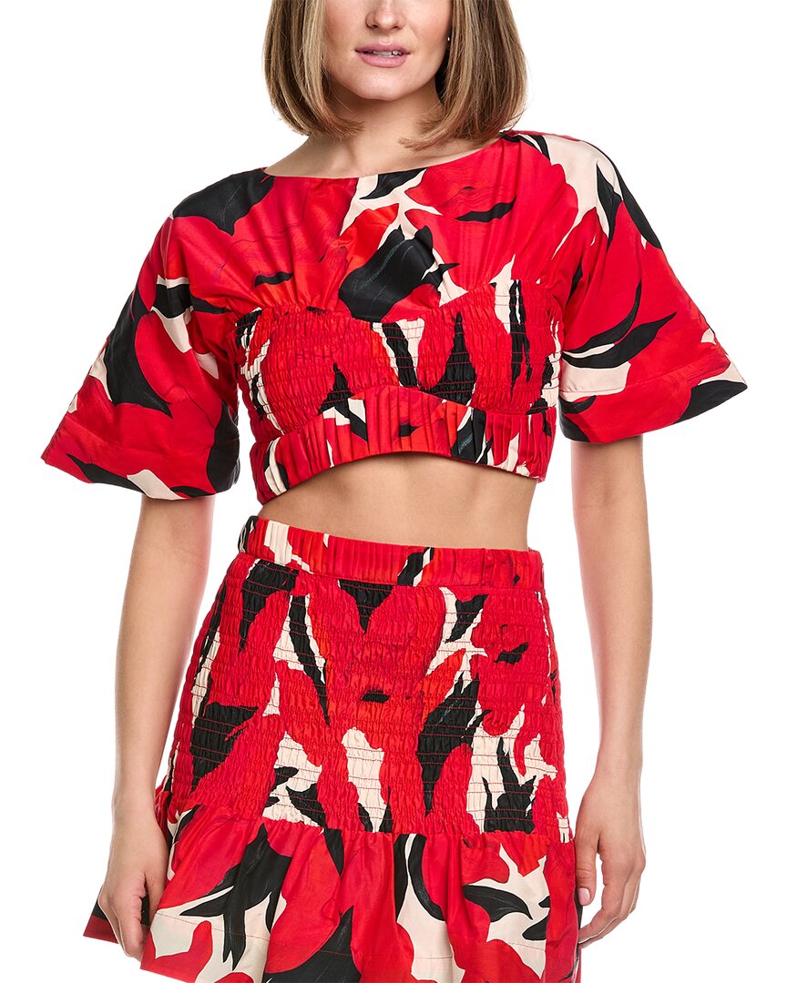 Amur Elle Printed Silk-blend Crop Top In Red
