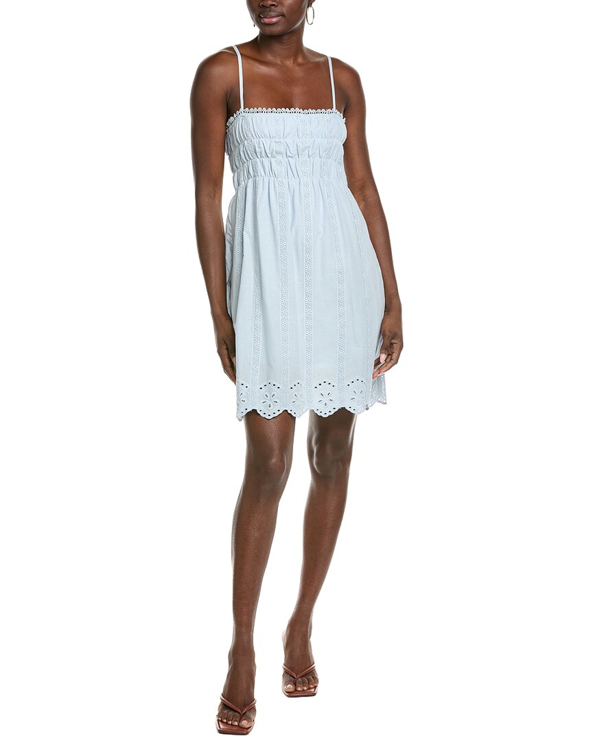 Marion Eyelet Smocked Scallop Hem Dress In Blue