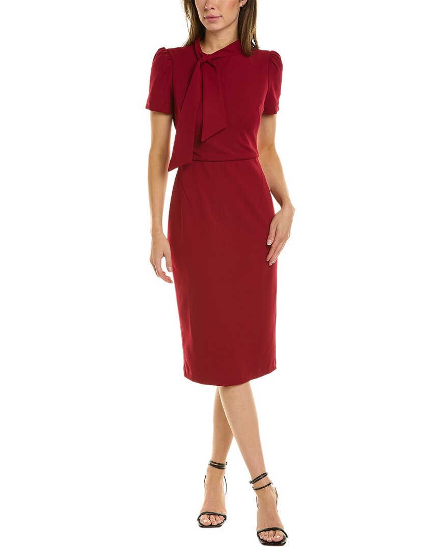 Maggy London Tie Neck Puff Sleeve Scuba Crepe Dress In Red