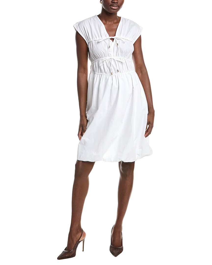 Ellen Tracy Poplin Bubble Hem Dress In White