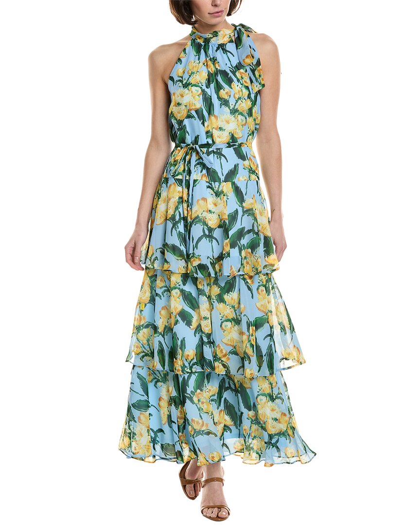 Julia Jordan Printed Chiffon Maxi Dress In Blue