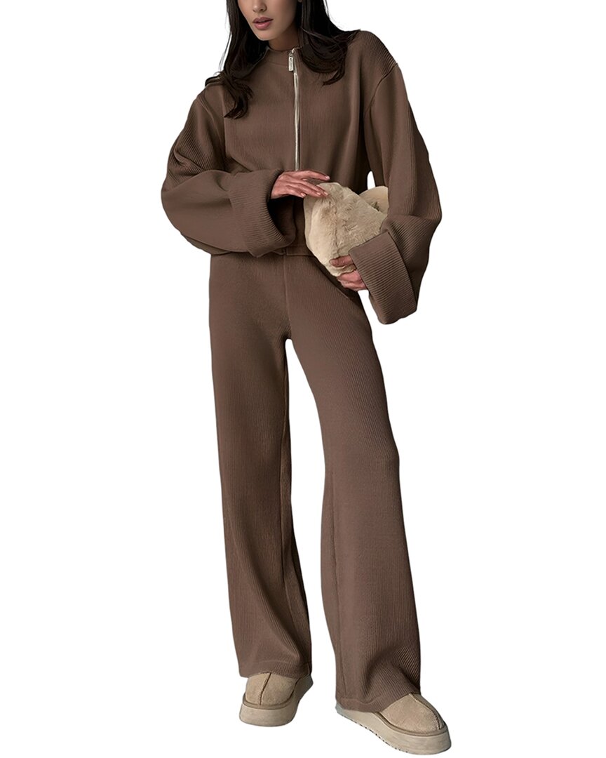 Gvibi 2pc Cardigan & Pant Set In Brown