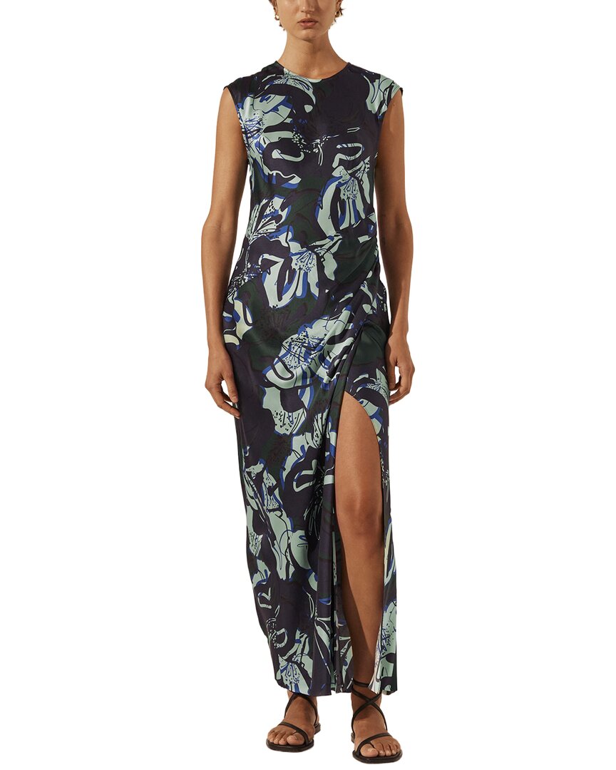 Shona Joy Franco Silk Side Split Maxi Dress In Nvymlt-navy/ Multi