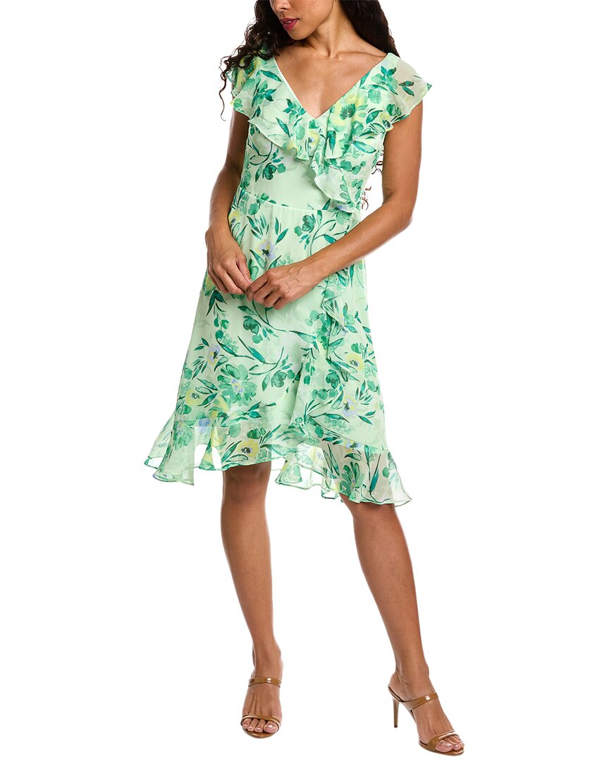 London Times Ruffle Wrap Midi Dress In Green