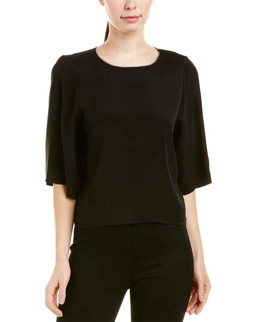 Image of Halston Heritage Silk-Trim Top