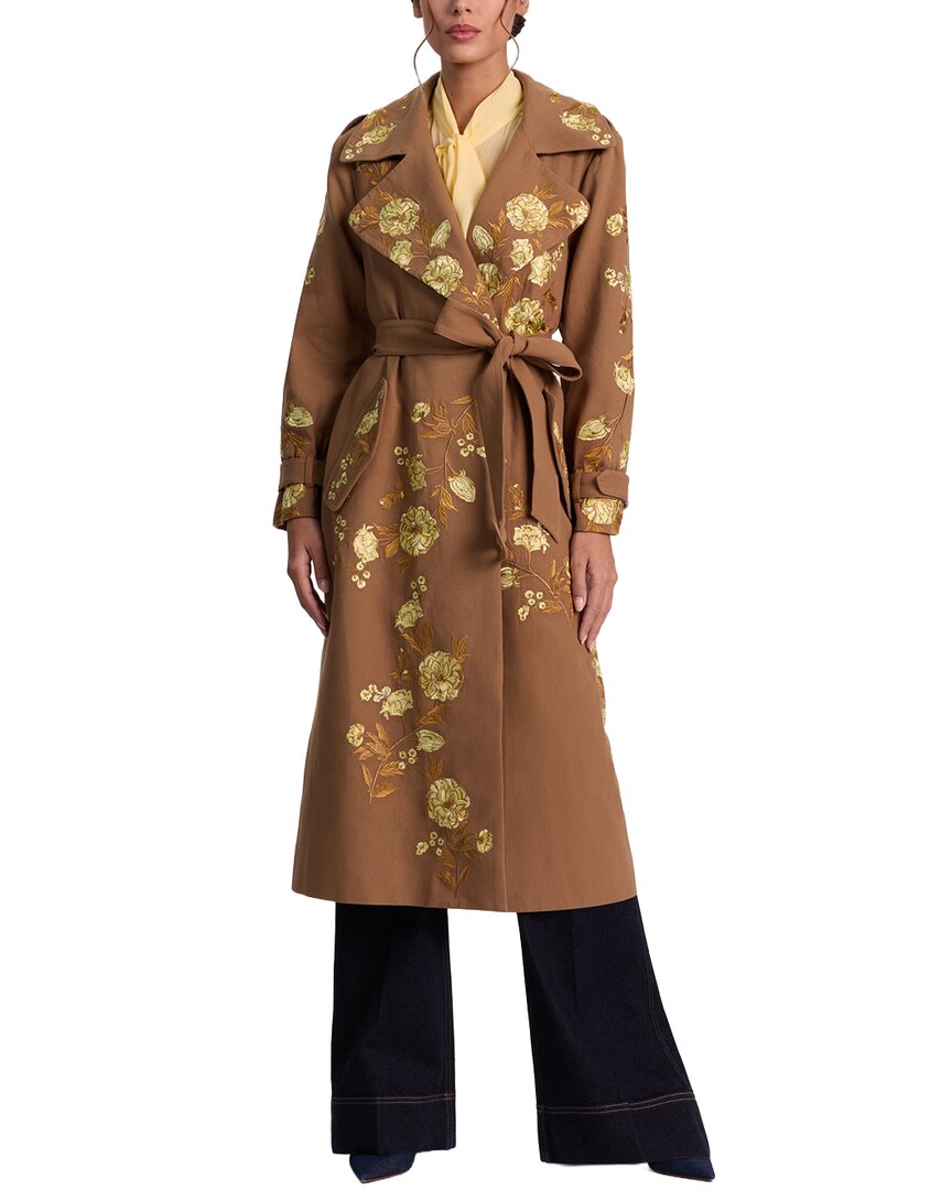 Alice And Olivia Alice + Olivia Nevada Embr Trench Coat In Brown