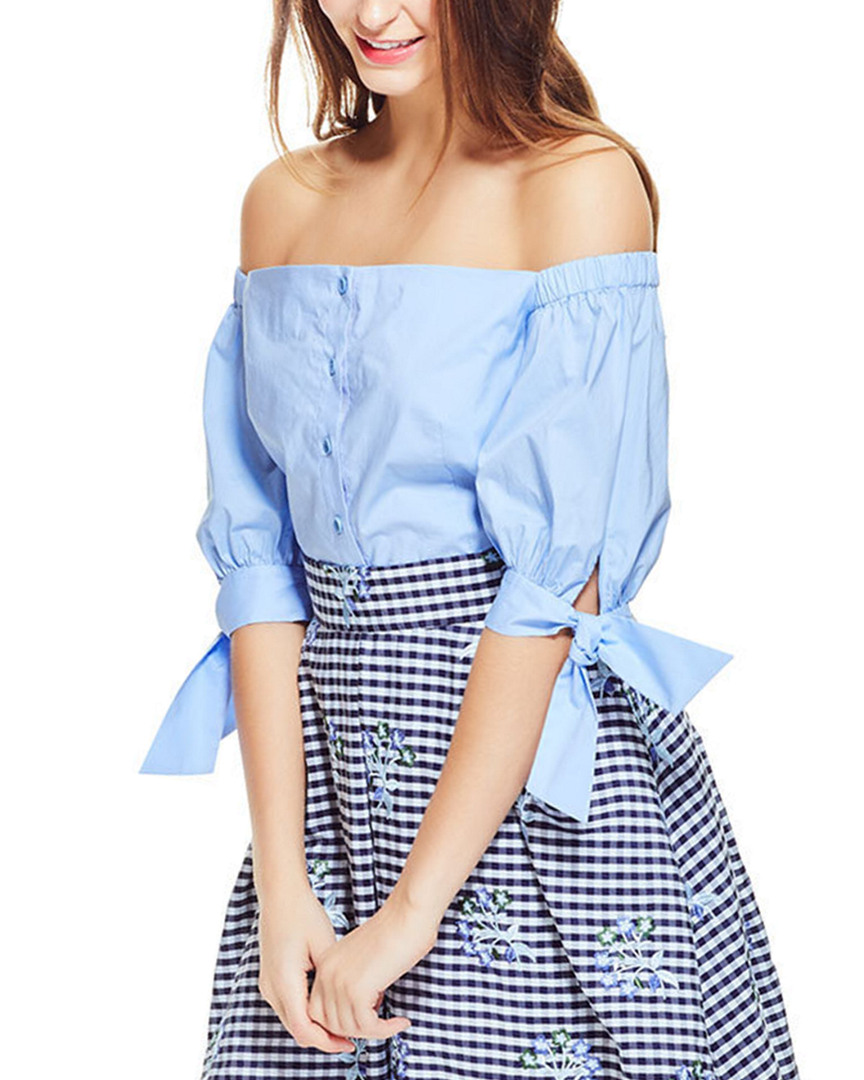 Image of Pearl by Lela Rose Elbow-Sleeve Off-The-Shoulder Top