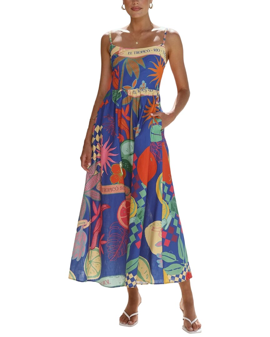 Oloey Printed Midi Dress In Multicolor