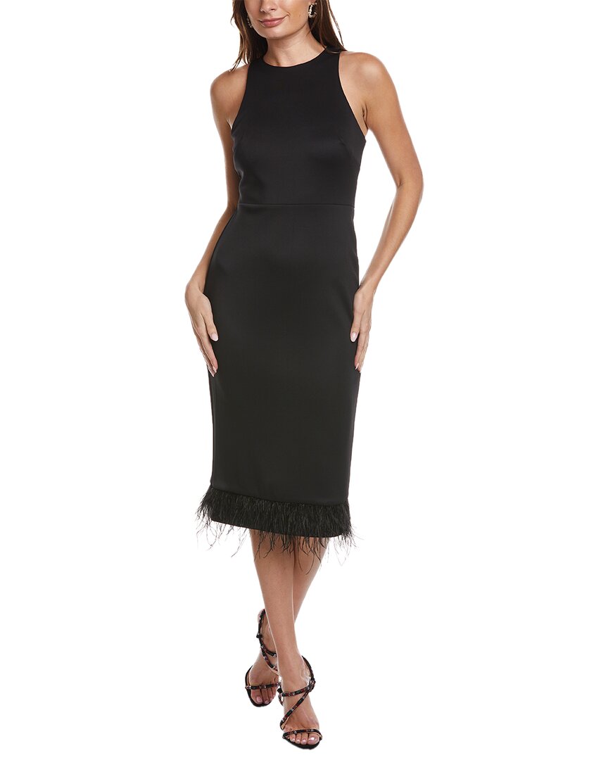 Shop Taylor Scuba Feathers Midi Dress In Black