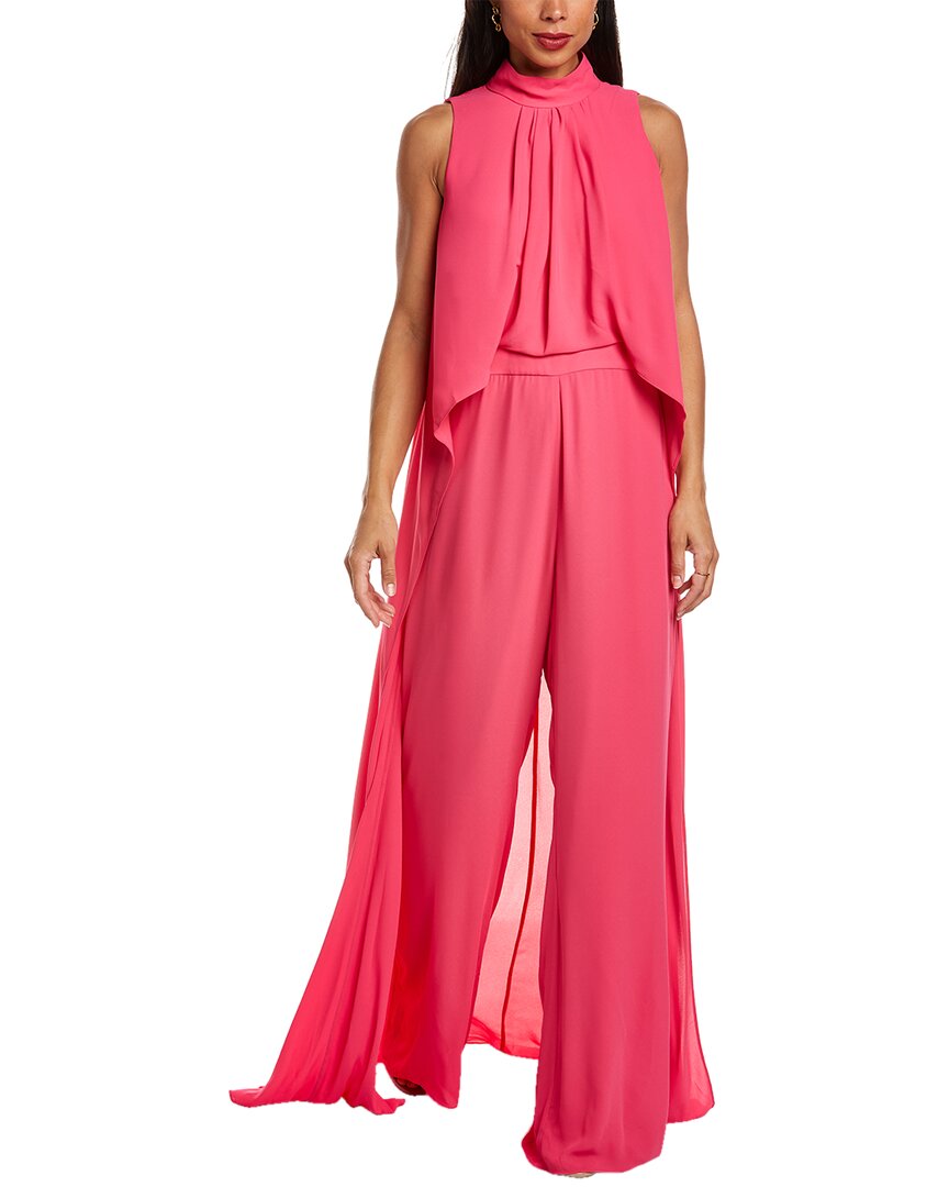 Halston Alice Draped Chiffon Wide-leg Jumpsuit In Pink