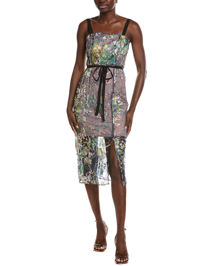 Sam Edelman Floral Sequin Column Midi Dress In Green