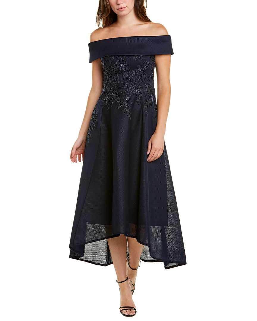 Image of Teri Jon by Rickie Freeman Off-The-Shoulder Midi Dress