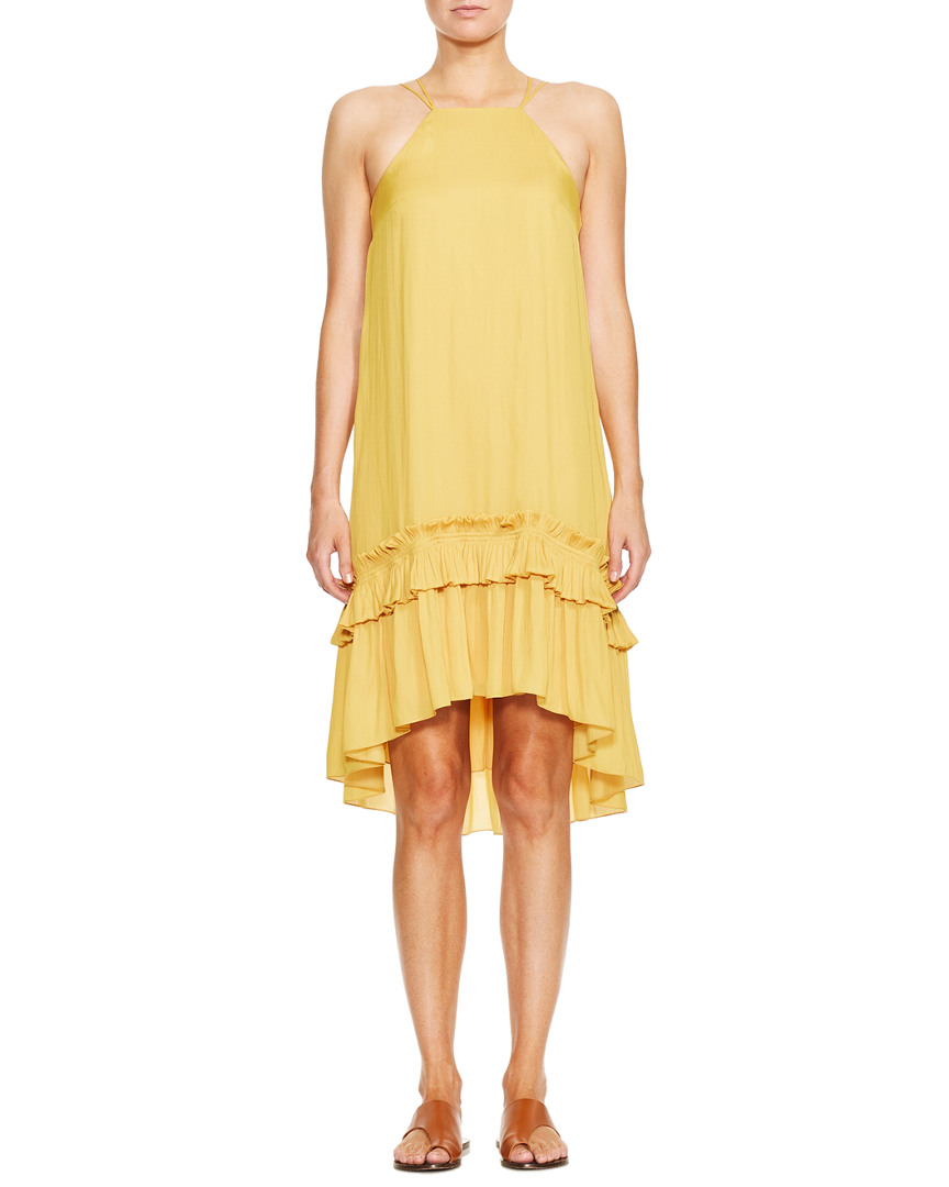 Image of Halston Pleated Ruffle Dress