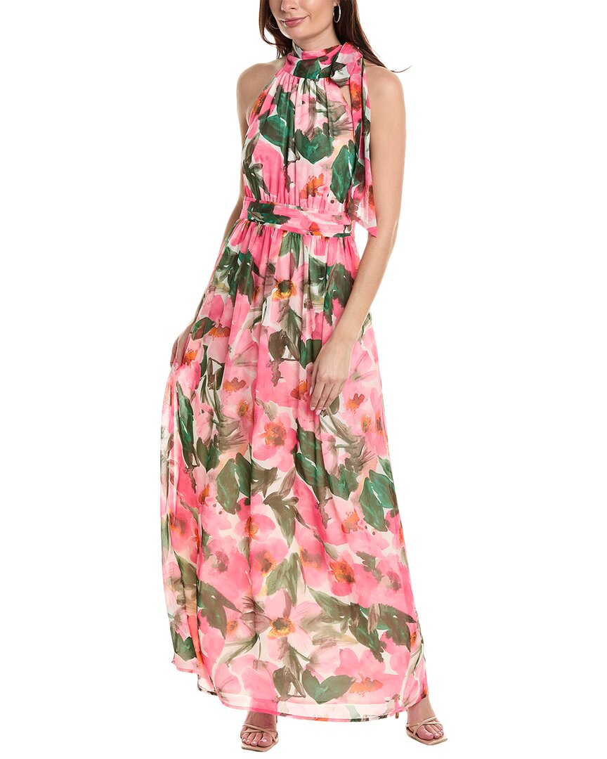 Shop Anne Klein Halter Neck Bow Maxi Dress In Pink