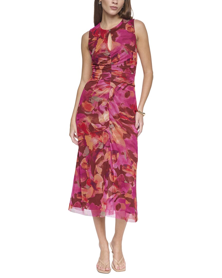 Halston Mesh Printed Midi Dress