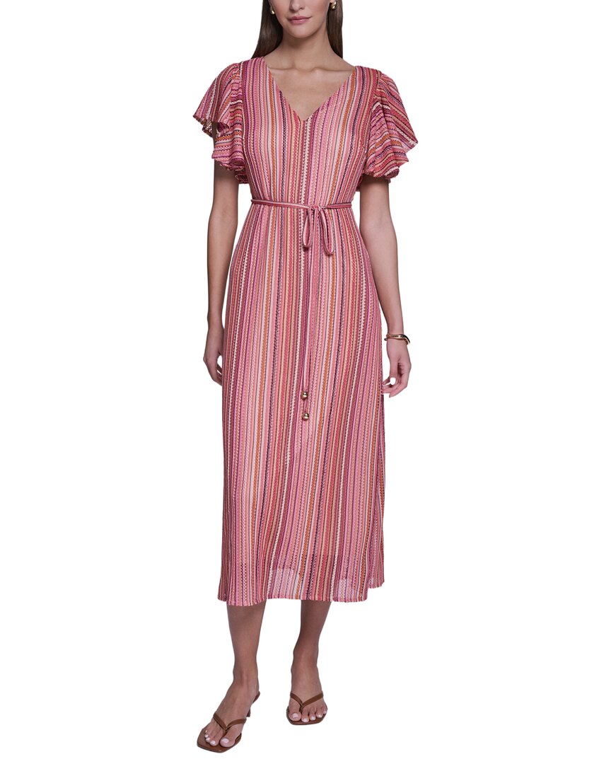 Halston Crochet Knit Striped Maxi Dress