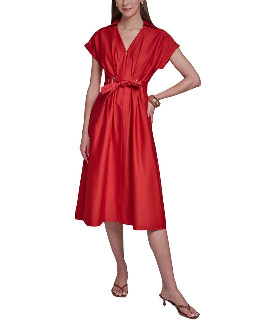 Halston Cotton Sateen Midi Shirt Dress